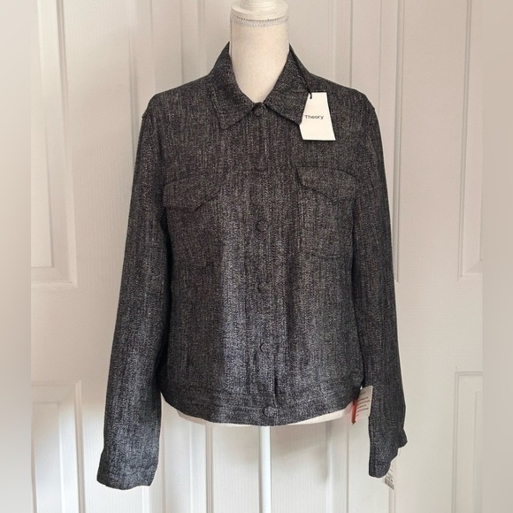 NWT THEORY Trucker Jacket, Navy Multi, Herring Melange, Medium